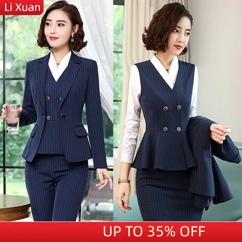 Robe de deux pièces de haute qualité coréenne printemps mode rayé blazer veste pantalon costume femmes femme bureau dames affaires vêtements de travail ensemble formel 230629