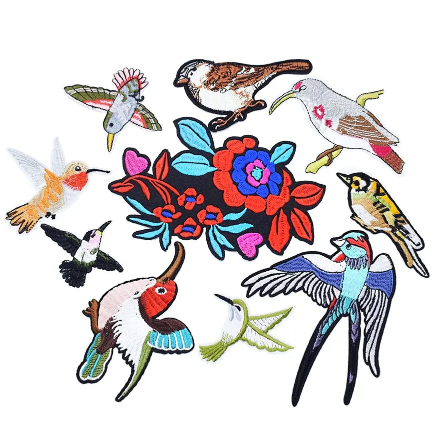 10PCS flower birds series embroidery patches for clothing iron patch for clothes applique sewing accessories stickers on cloth iro191S