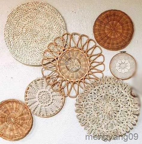 Andere Home Decor Nordic Stijl Stro Rotan Decor Ronde Rotan Mand Decoratie Rotan Ambachten Opknoping Frame Ornament R230630