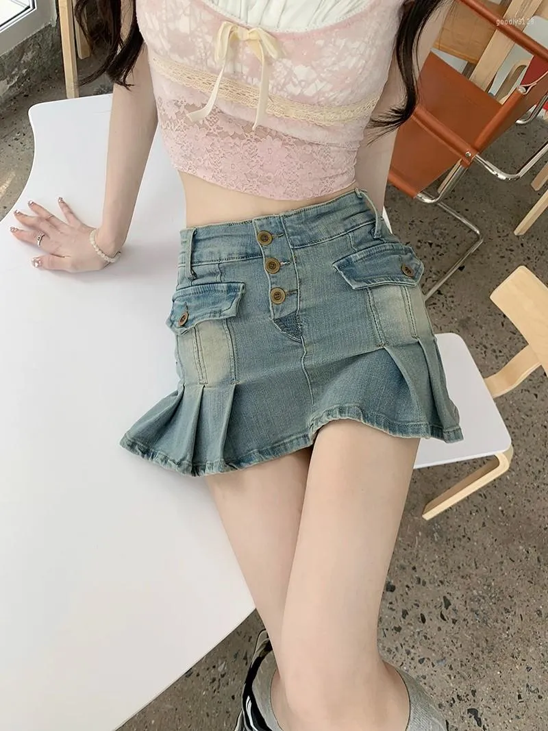 Women Short Denim Skirt High Waist Big Pockets A-line Make Old Side Zip  Mini Skirts - TD Mercado