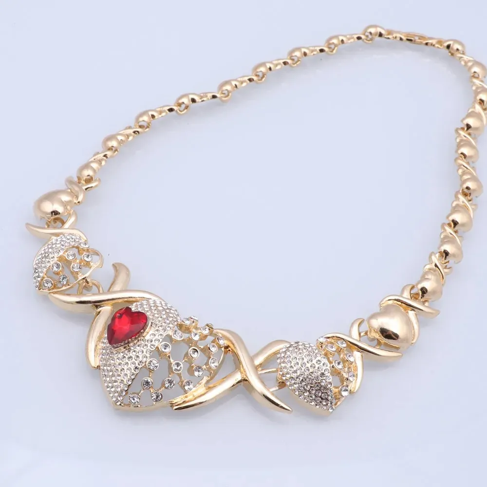 Set di gioielli da bacio a forma di cuore con strass Set di orecchini bracciale con anello collana Xoxo gioielli placcati oro rosso da sposa