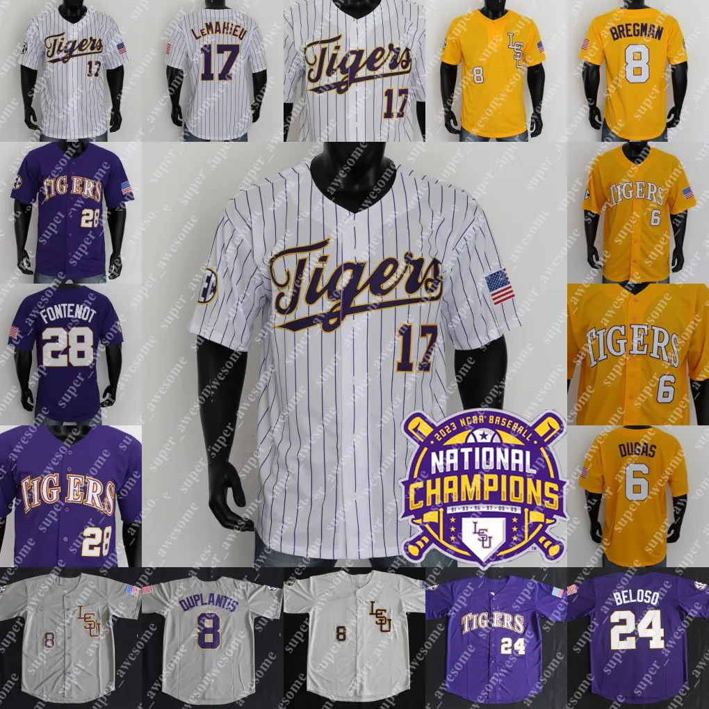 2023 Koszulka baseballowa LSU Paul Skenes Dylan Crews Gavin Dugas 47 White Ty Floyd Cade Beloso Brayden Jabert Jareda Jones Alex Bregman Tre Morgan DJ Lemahieu