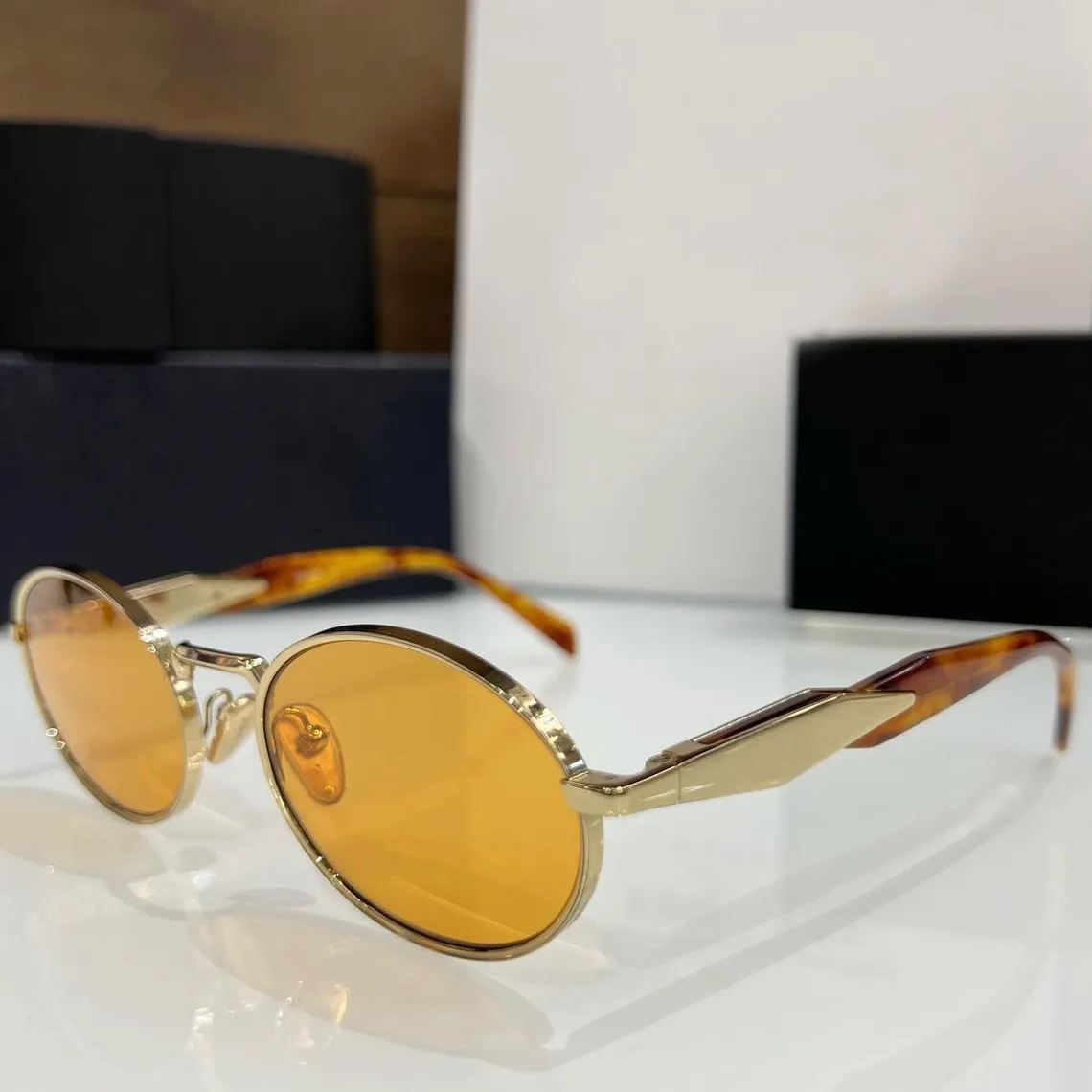 Gold Yellow Oval Sunglasses For Men Retro UV400... From 