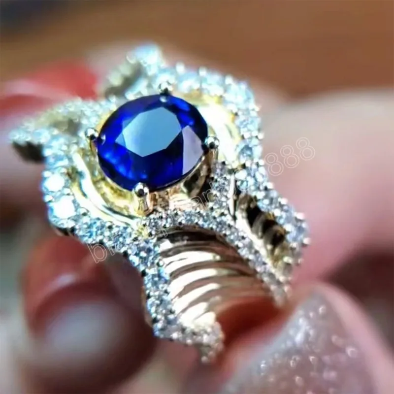 Italienska vintage smycken lyxsimulering Royal Blue Sapphire ringer kvinnors eleganta bankettfesttillbehör för kvinnor