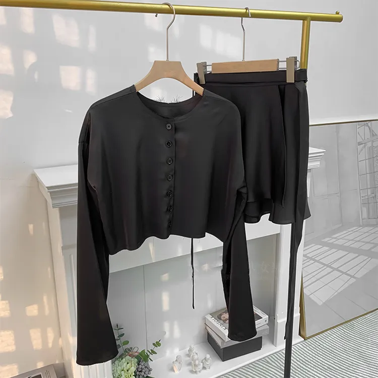 ORANDESIGNE 2 Pezzi Donna Completo Elegante Gonne Maglina + Maglietta Maniche Lunghe Costine Set Maglie Aderenti Invernale Coordinato Abbigliamento Tuta Tubino Completino Bianco XS