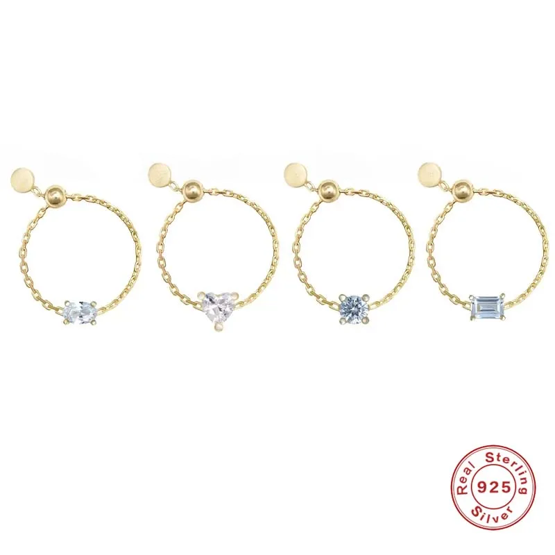 Anillo de cadena de eslabones de circonia cúbica transparente de cuatro estilos de Plata de Ley 925 de Aide, anillos de Color dorado ajustables a la moda para mujer, joyería de boda
