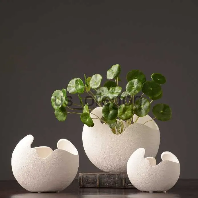 Vasi Modern Creative Ceramics Art Flower Vase Decorativo Porcellana Egg Plant Pot Ornamento per la casa Regalo Artigianato Accessori Arredamento x0630