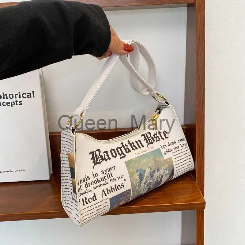 Torby wieczorowe kobiety Messenger Bag łańcucha torba na ramię moda moda mała kwadratowa gazeta drukowana skórzane torebki bolso Mujer J230630