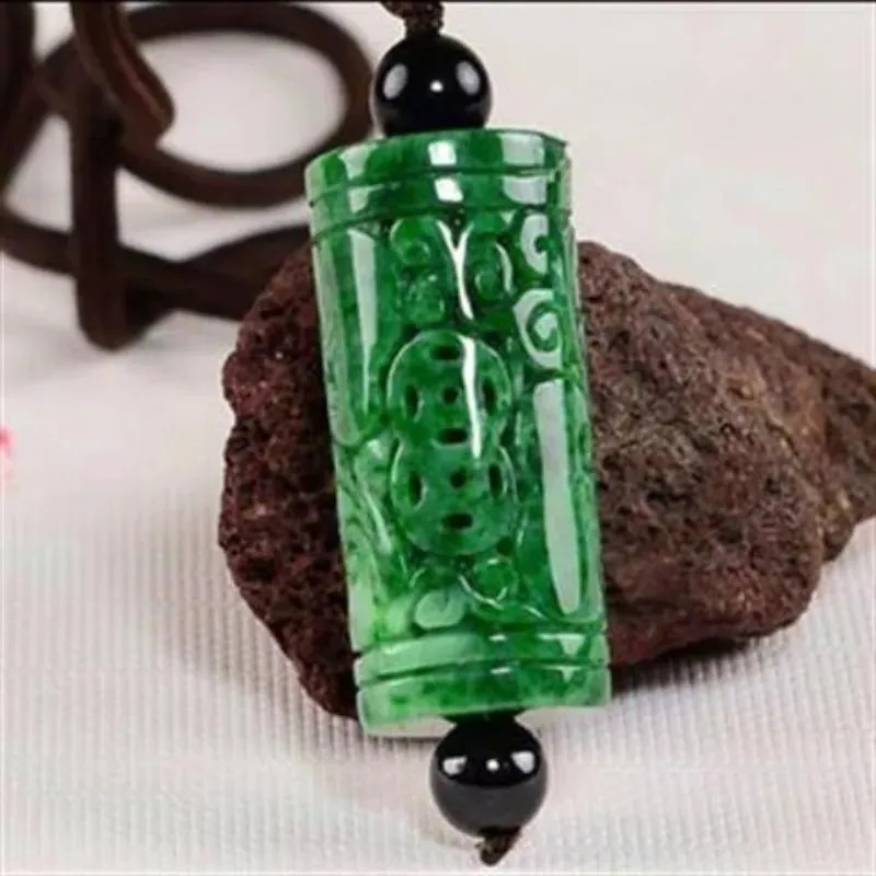 Natürlicher Jade-Anhänger mit grüner Drachensäule, hohl geschnitzte Ruyi-Kette, Smaragd, Modeschmuck für Männer und Frauen