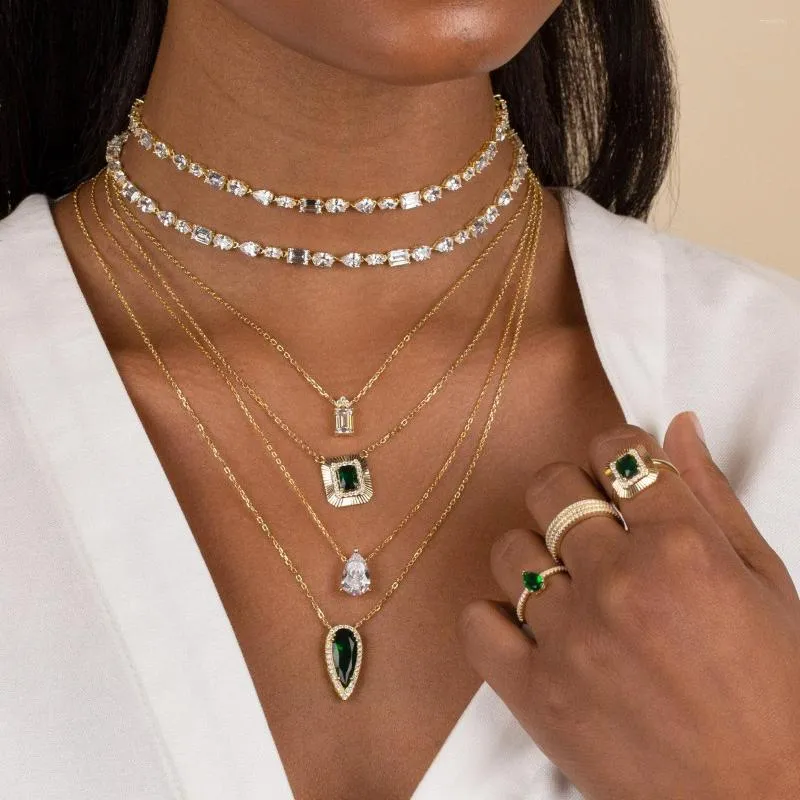 Комплект ожерелья и серег, сверкающие блестящие 5A CZ, женские ювелирные изделия, геометрические украшения различной формы с кубическим цирконием, модный теннисный браслет