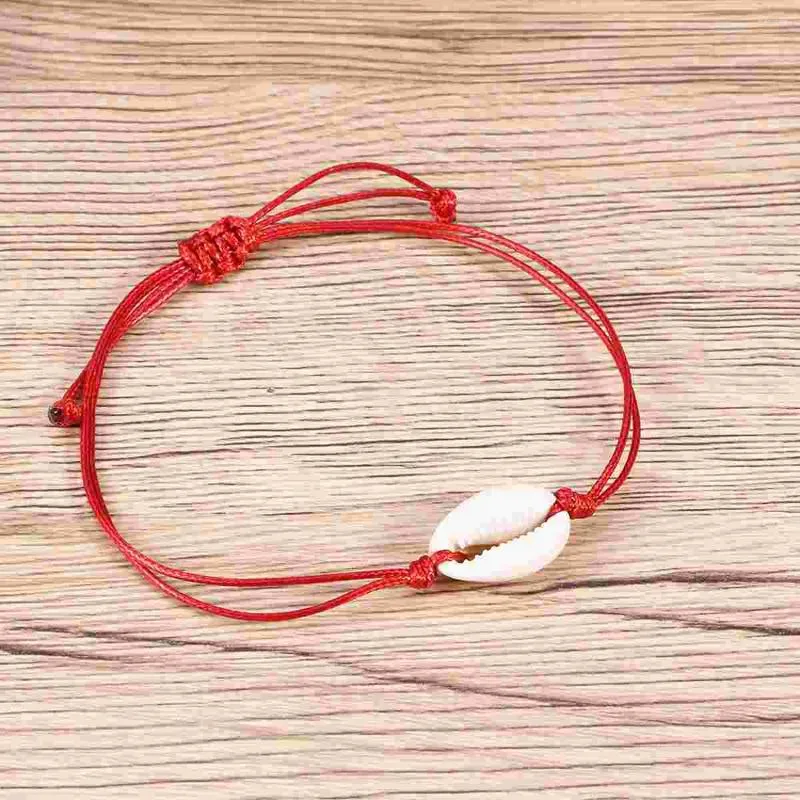 Tobilleras Pulsera de concha tejida a mano Regalo Pulseras simples para mujer Nudo chino de concha marina