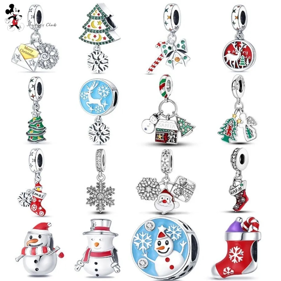 925er Sterlingsilber-Charms für Damen-Schmuckperlen, Weihnachts-Schneemann-Perlen