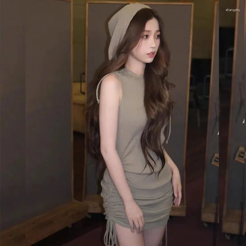 Casual Dresses Hollow Out Backless Sleeveless Hooded Dress For Women With Drawstring Wrap Buttocks Set Short Skirt