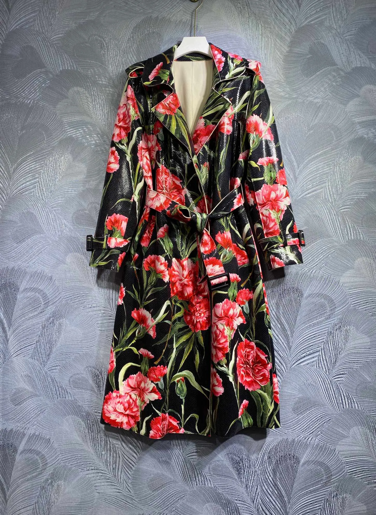 2023 Autumn Women's Dress Vintage Print Temperament Suit Collar No Spänne Open Front High midje snörning Kort kjol9