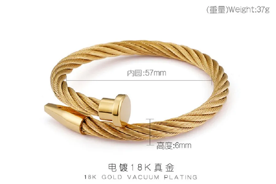 6mm New Gold Bracelets 새로운 고급 고급 패션 다목적 팔찌 18K 솔리드 골드 필드 골드 와이어 와인딩 네일 팔찌