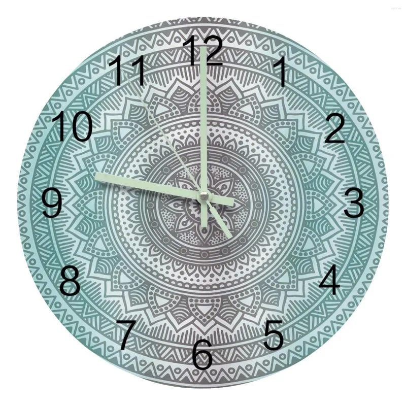 Wall Clocks Mandala Gradient Large Round Luminous Needles Clock Decor Room Hanging Ornaments Decoration Silent