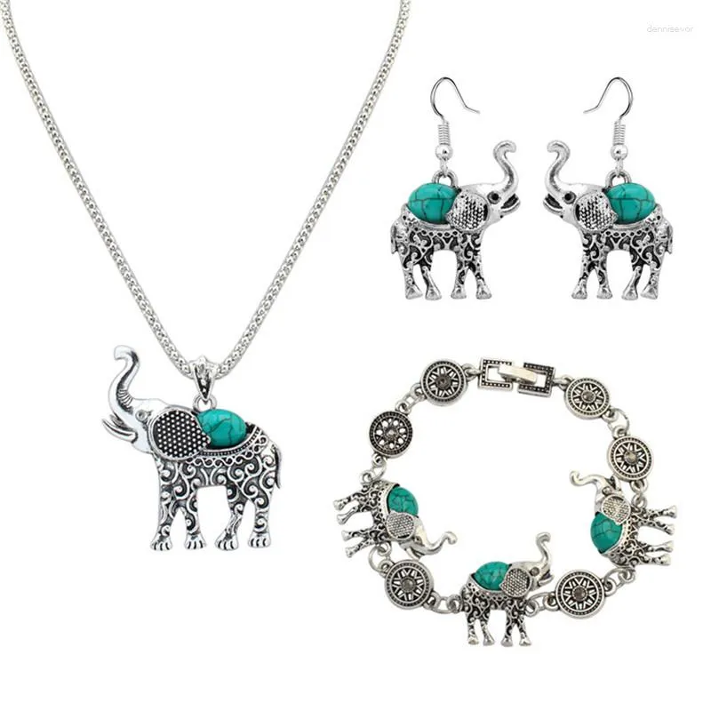 Colar brincos conjunto individualidade imitação de pedra jóias vintage elefante punk pulseira