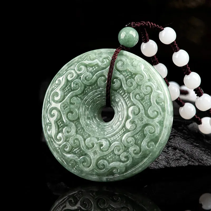 Pendentif en Jade à motif Ruyi vert, haricot de jadéite naturel, boucle de paix