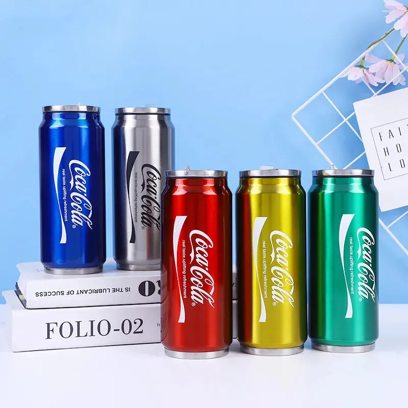 Water Bottles Stainless Steel Cola Thermos Bottle Water Cup Travel Car Vacuum Flasks Drink Mug Double Layer Straw Cup Soda Can Thermos Cups 230928