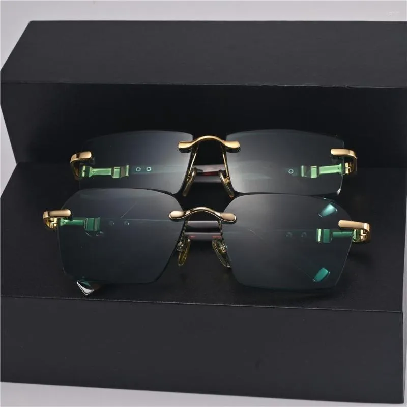 Sunglasses Vazrobe Rimless Green Stone Male Women Anti Eye Dry Reflection Oversized Sun Glasses For Female Natural Mineral Lens