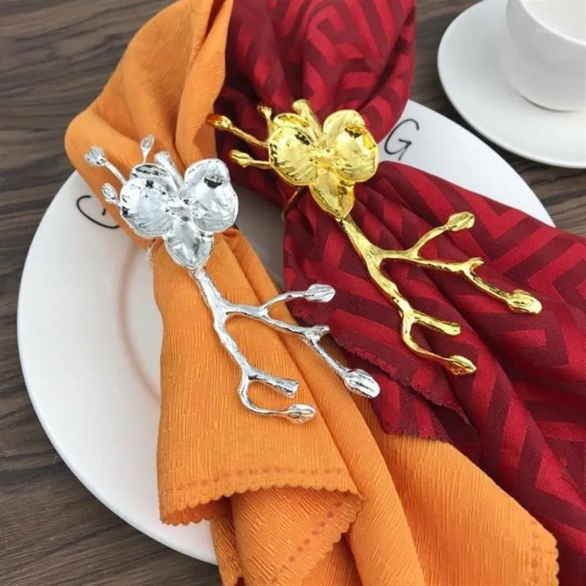 10pcs Metal Erik Çiçeği Peçete Yüzüğü Altın ve Gümüş Peçete Tutucu Masa Batı Toplama Yeri için Dekorasyon1282F
