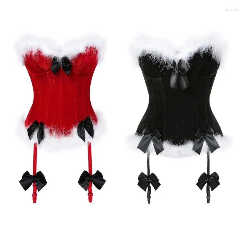 Ceintures Lingeries De Noël Pour Femmes Costume De Père Noël Bustier Sexy Top Corset Body Jarretière Performances Vêtements