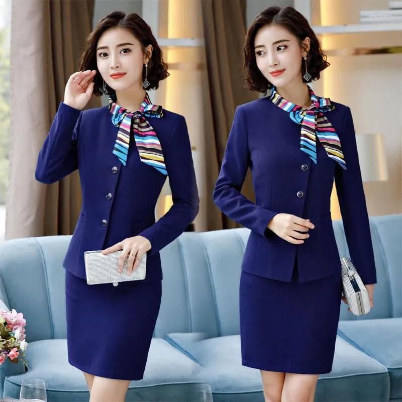 Two Piece Dress Business Suit Female El Front Desk Waiter Workwear2024 Autumn And Winter Long Sleeve Formal Wear Beautician Tooling