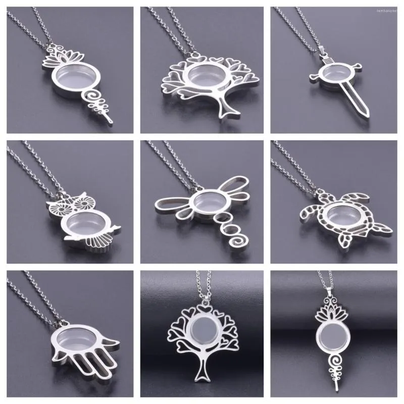 Anhänger Halsketten Blume/Tier/Hamsa Hand/Schwert Glas Relicario Po Medaillon Halskette Bild Schwimmende Charms Für Frauen