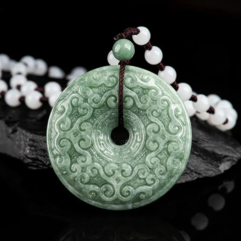 Pendentif en Jade à motif Ruyi vert, haricot de jadéite naturel, boucle de paix