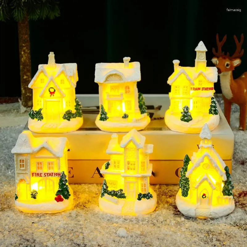 Juldekorationer dekoration Micro Landscape Ornament White Luminous Hart House Xmas Gift For Home