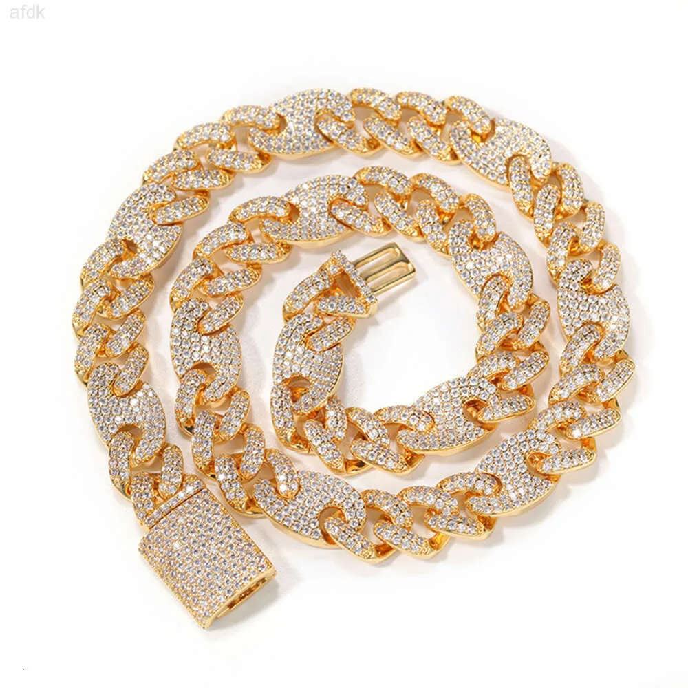 Fashion Miami Jewelry 15mm Wide 2 Tone Color Moissanite Sterling Silver 925 Cuban Link Chain for Hip Hop Style