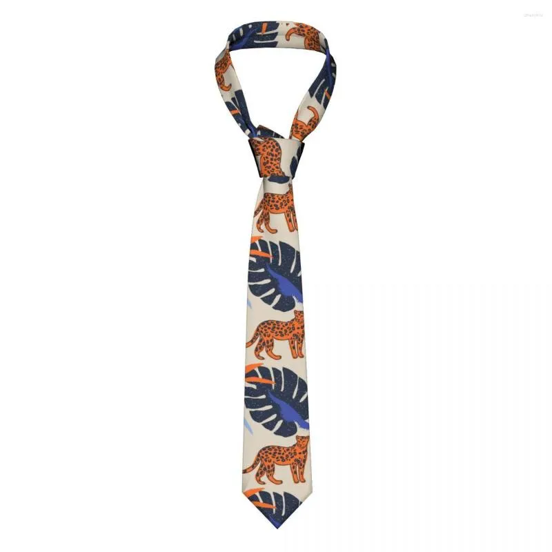 Kowądy streszczenie wzór dżungli z lampartami mężczyzn krawatów jedwabny poliester 8 cm wąska szyja krawat dla garnitury akcesoria Gravatas Prezent