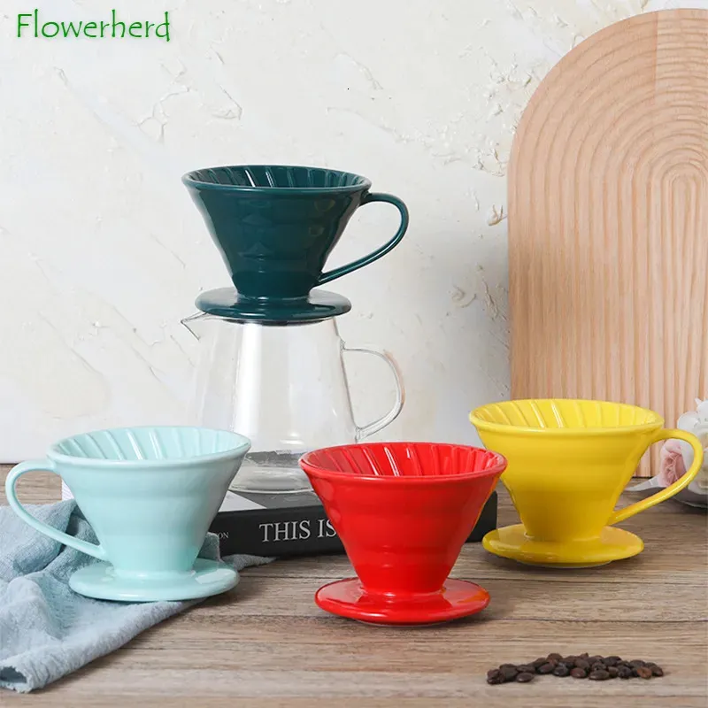 Filtry do kawy Ceramiczne ręcznie parzone filtra kawy Puchar wielokrotnego użytku V60 Stożone filtr gwintowany kroplowa kawa kubka Kreatywne przybory kawy 230928