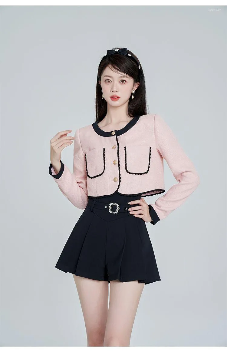 Women's Jackets Fragrant Pink Short Coat Autumn 2023 Unique Ladies Sweet Outwear