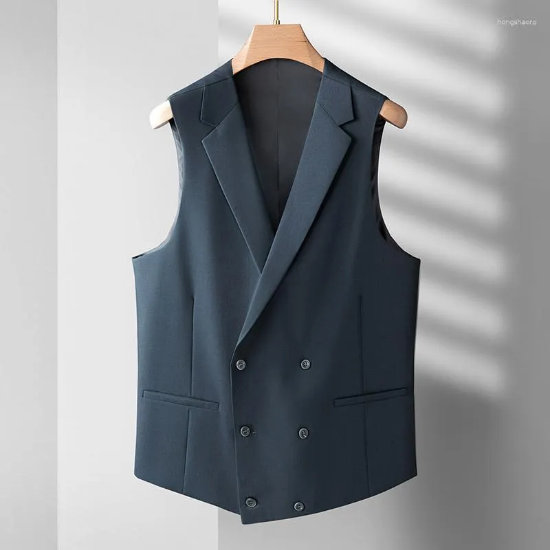 Chalecos para hombre Chaleco de color solido con cuello de traje de talla grande Chaleco informal sin mangas para hombre con doble botonadura