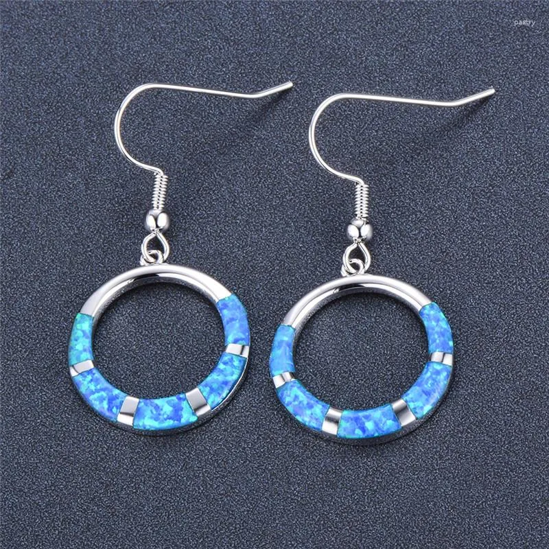 Dangle Earrings Simple Trendy Round Circle White Blue Opal Stone Drop Punk Silver Color Hook For Women Wedding