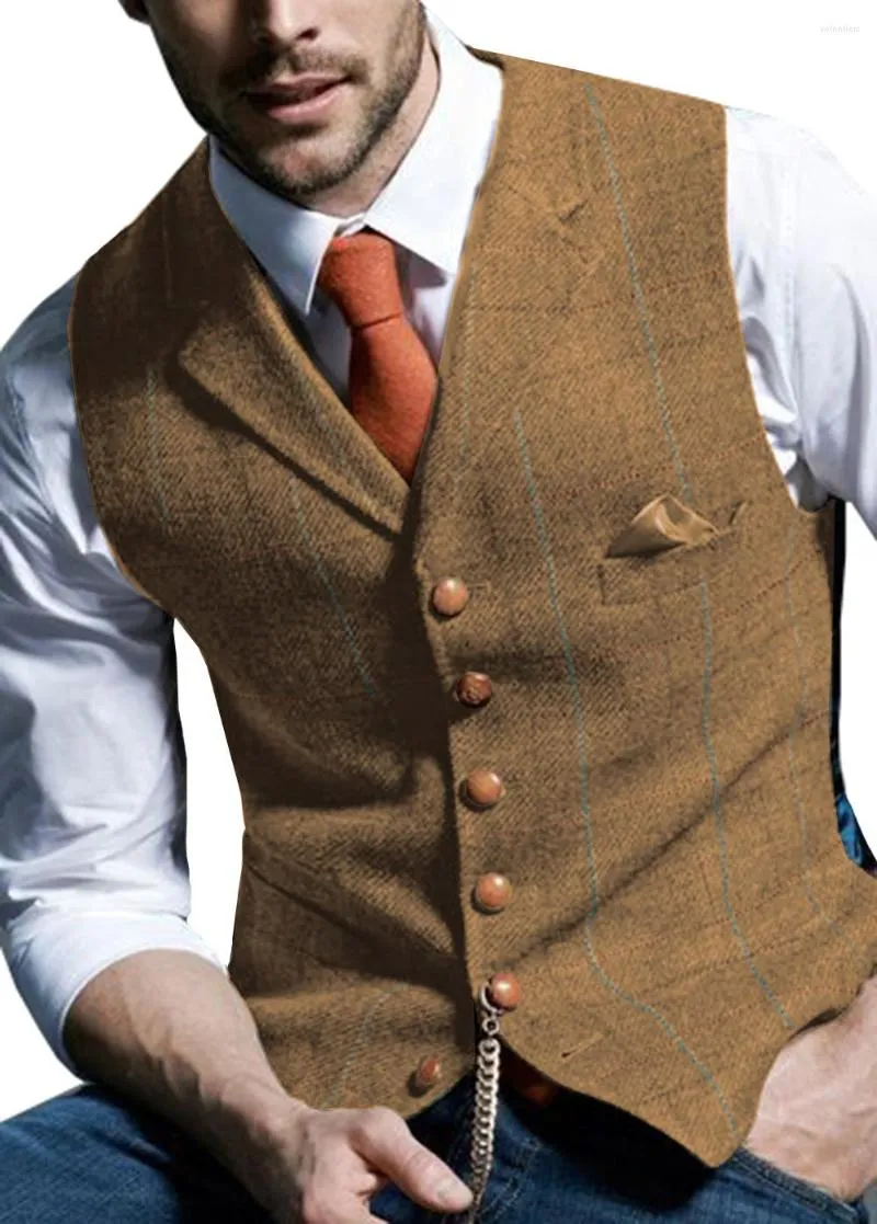 Heren Vesten Visgraat Vest Zakelijk Formeel Rokkostuum Slim Fit Plaid V-hals Casual Vest Bruiloft Voor Smoking Mannen