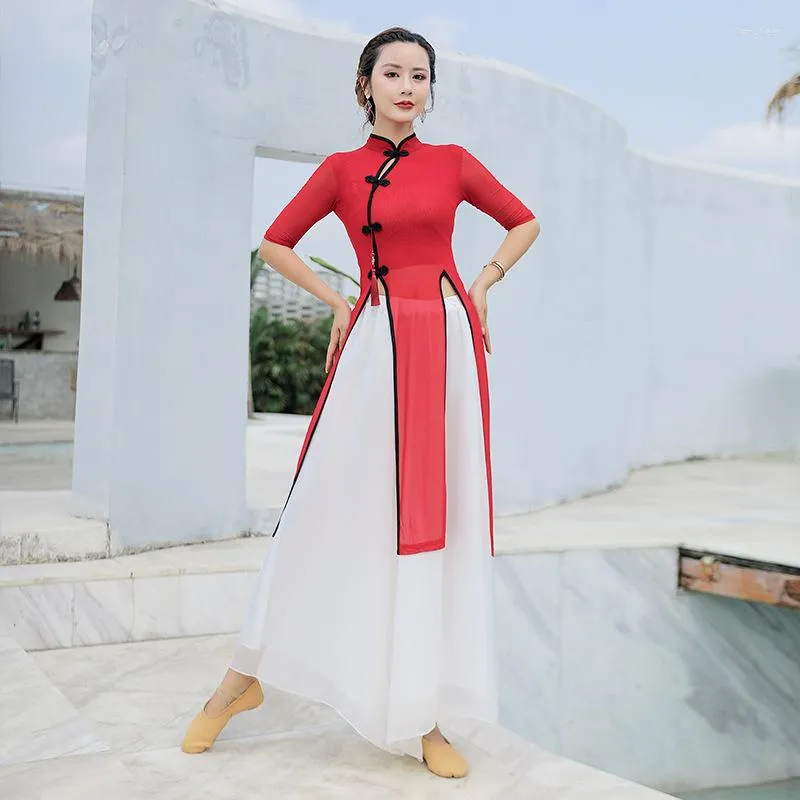 Stadium Slijtage 2023 Volwassen Vrouwen Oosterse Buikdans Kostuums Vrouwelijke China Klassieke Hanfu Qipao Top Cheongsam Prestaties Kostuum