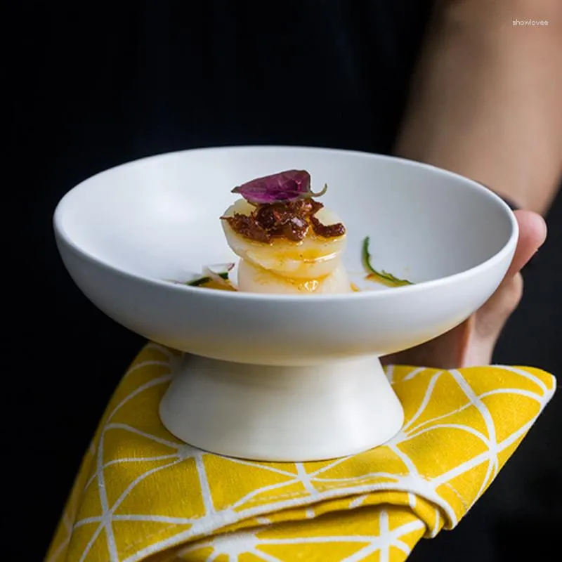 Kommen Creatieve witte keramische kom Hoog fruit snackbord Japans porselein Dessert Salade Soep Noedels Restaurantservies