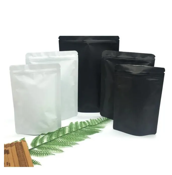 Sacos selados de calor resseláveis, tamanho grande, grosso, mylar, fosco, branco, preto, folha selada, para armazenamento de alimentos, bolsa de embalagem