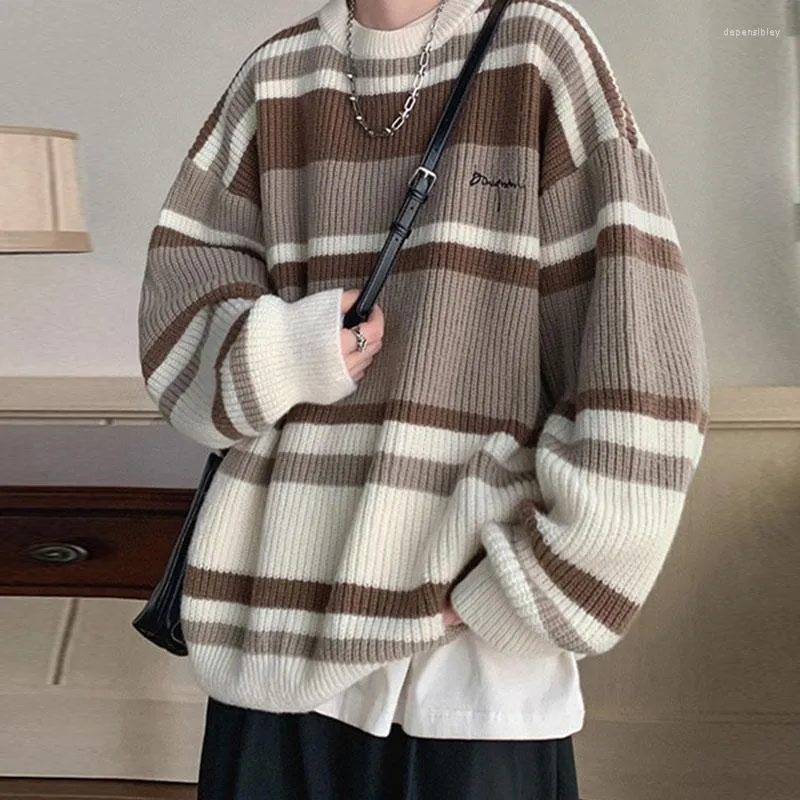 Men's Sweaters Striped Contrast Color Sweater Oversized Loose Y2K Fashion Knitted Jumper Couple Vintage Casual Long Sleeve Pullover Tops