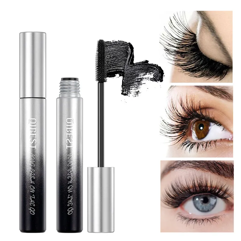 Qibest – Mascara imperméable à Tube argenté, pour des cils longs bouclés, pas étourdis, facile à enlever, Mascara noir, maquillage durable