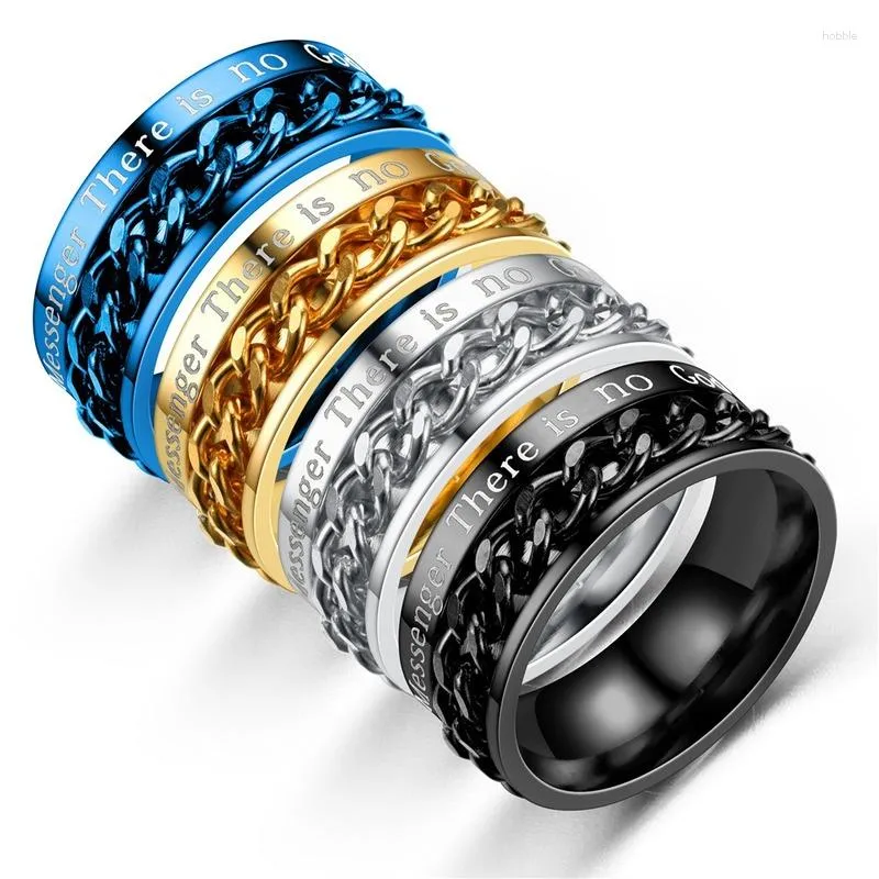 Cluster Rings Stylish Blue Spinner Chain Letters For Men Tire Texture Stainless Steel Rotatable Links Punk Male Anxiety Release Gifts