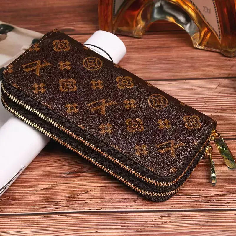 Brown Flower Double Zipper Leather Wallet For Men And Women High Quality Holder With Monogram Zippered Coin Pocket And Luxury Lsv Purse From Vvfashionbag 17.25 DHgate.Com