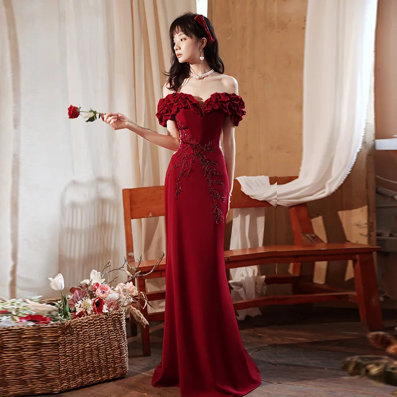 Elegante abito rosso madre della sposa sexy sexy perline 3d floreale appliqued pizzo sirenes maniche pavimenti lunghezza abiti da matrimonio su misura 403