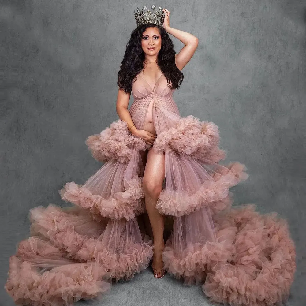 Save Big on Bulk Pregnancy Photo Gowns Pink Maternity Dress: Tulle Evening  Gown For Pregnancy Photo Shoot, Sleeveless Ruffled Formal Dress Best