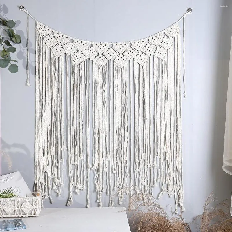 Tapeçarias boêmio tecido tapeçaria artesanal macrame algodão corda parede pendurado janela porta cortinas casamento fundo decoração de casa