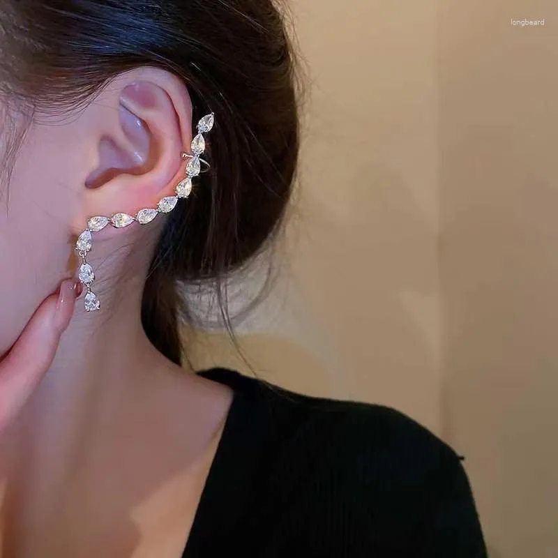 Stud Earrings Fashion Trend Korean Inlay Zircon Shiny Drill Arc Ear Hanging Clip For Women Luxury Unusual Cuff