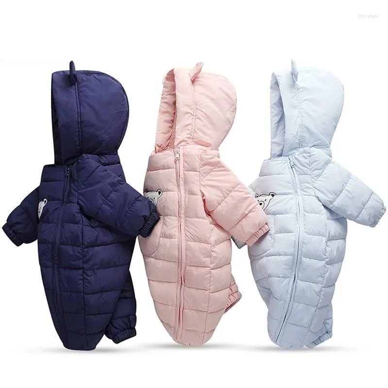 Vestes 2023 hiver automne enfant en bas âge garçons combinaison Double fermeture éclair dessin animé épais barboteuse rayé à capuche poche chaude infantile Snowsuit