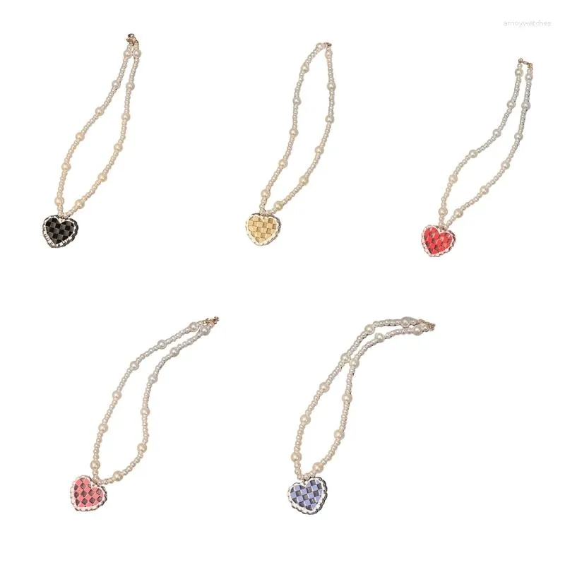 Chaînes E15E à la mode coeur imitation perles collier à la main colliers de perles pour femmes pendentif collier ras du cou chaîne bijoux